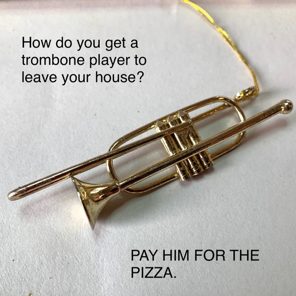 FREE IN A BUNDLE: Trombone ornament, vintage, gold-tone, Christmas, band - Picture 3 of 8